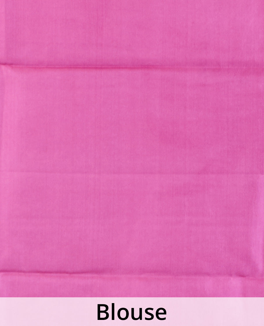 Borderless white-pink floral vine motifs printed silk saree, floral printed pallu