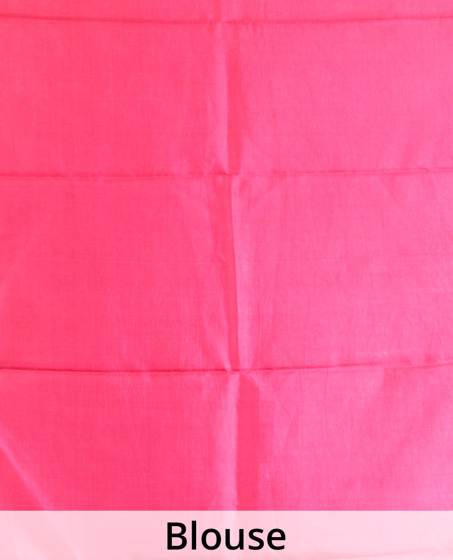 Borderless orange paisley motifs printed silk saree, intricately printed pallu