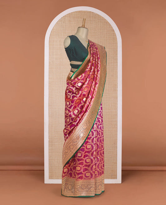 Green zari buttas Banaras with stone work Satin  silk saree, traditional zari border, and pallu of intricate design