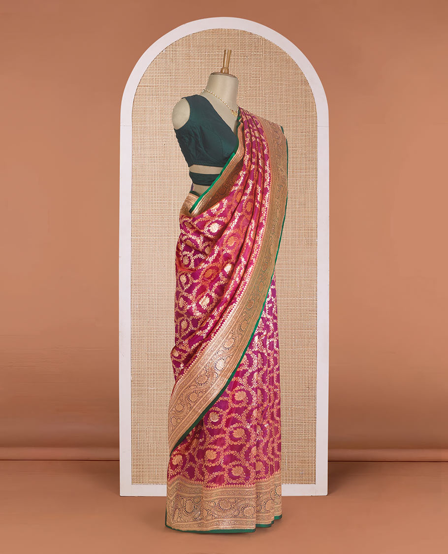 Green zari buttas Banaras with stone work Satin  silk saree, traditional zari border, and pallu of intricate design