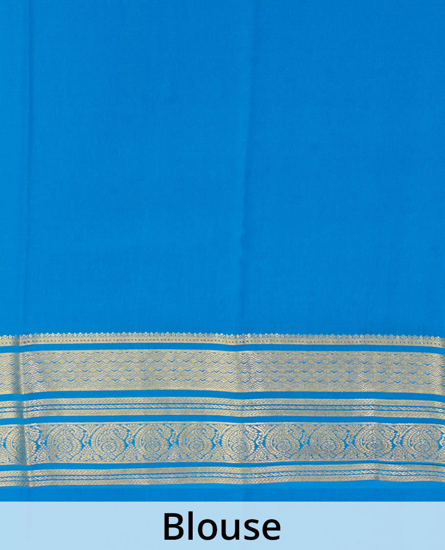 Royal blue zari buttas Mysore silk saree, contrast traditional zari design steeped border, and zari woven pallu