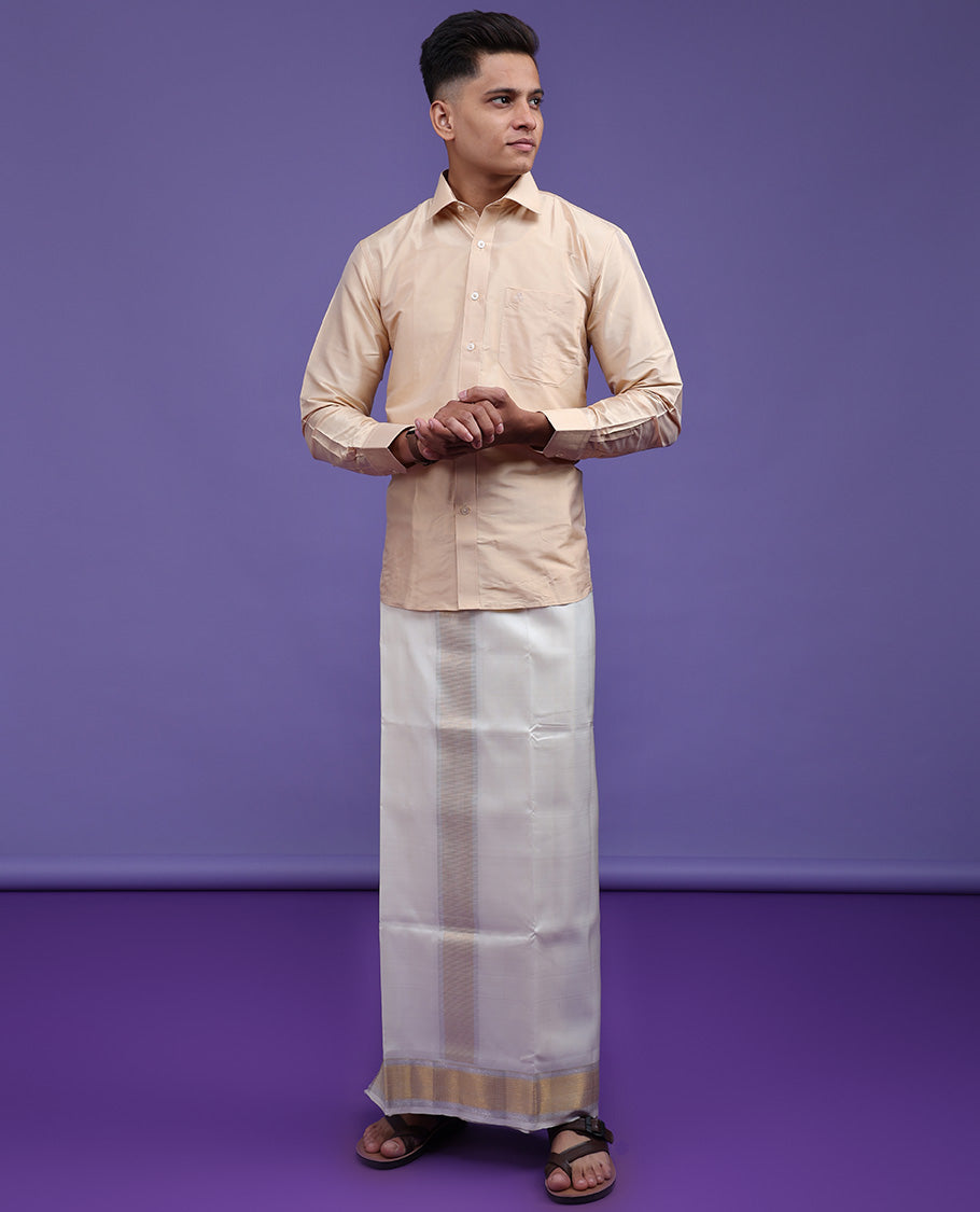 Sandal plain design full-sleeve pure-silk shirt
