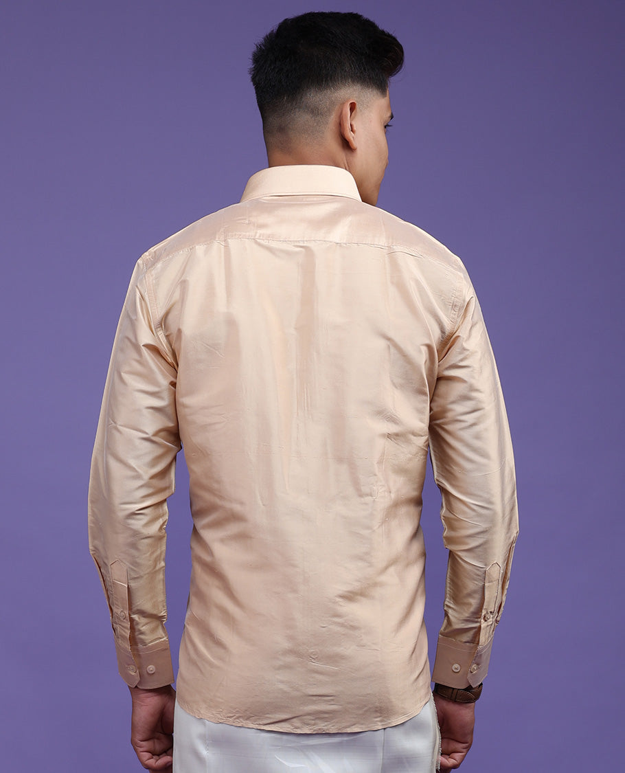 Sandal plain design full-sleeve pure-silk shirt