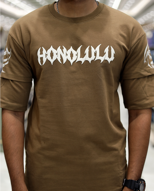 Brown Unique Print Cotton-Blended T-Shirt
