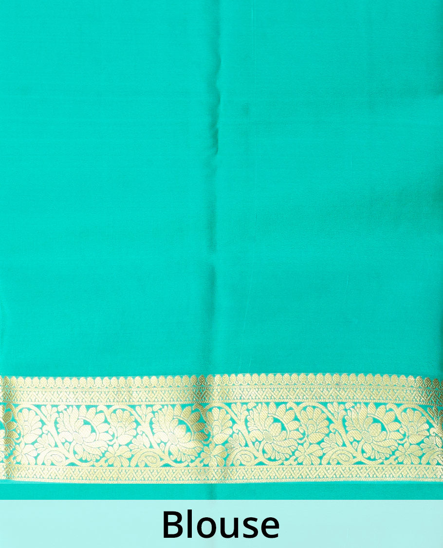 Cream zari buttas Mysore silk saree, contrast floral creeper zari border, and floral jaal pallu