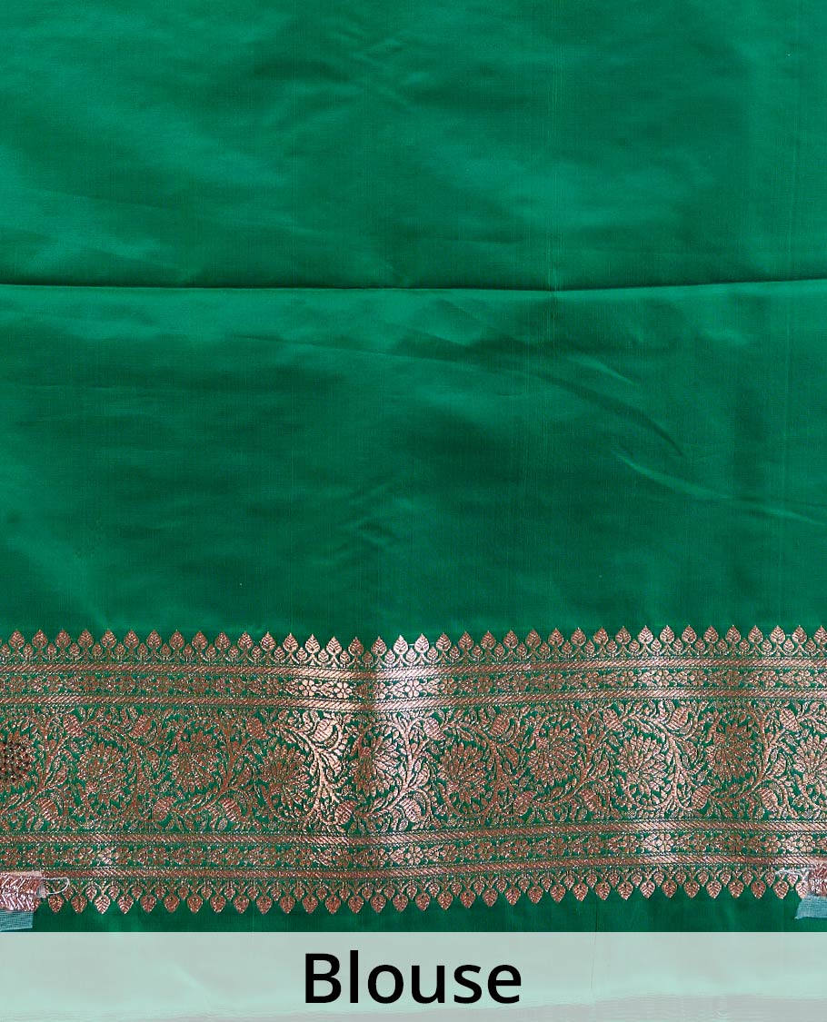 Blue zari buttas with micro stonework banaras nylon silk saree, contrast traditional zari and stonework border, and zari woven pallu with stone work