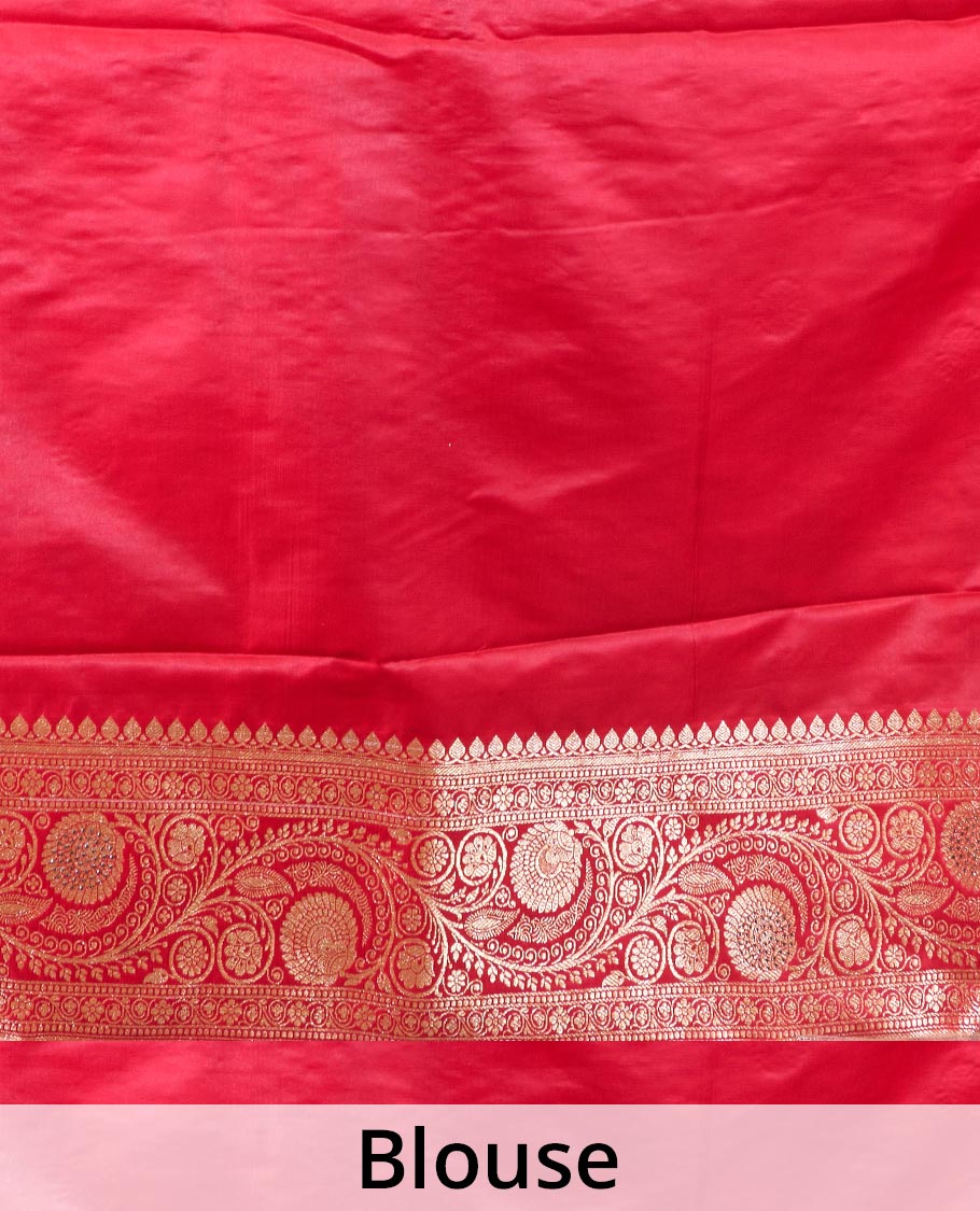 Blue jacquard with micro stonework banaras nylon silk saree, contrast floral creeper zari and stonework border, and intricately zari woven pallu