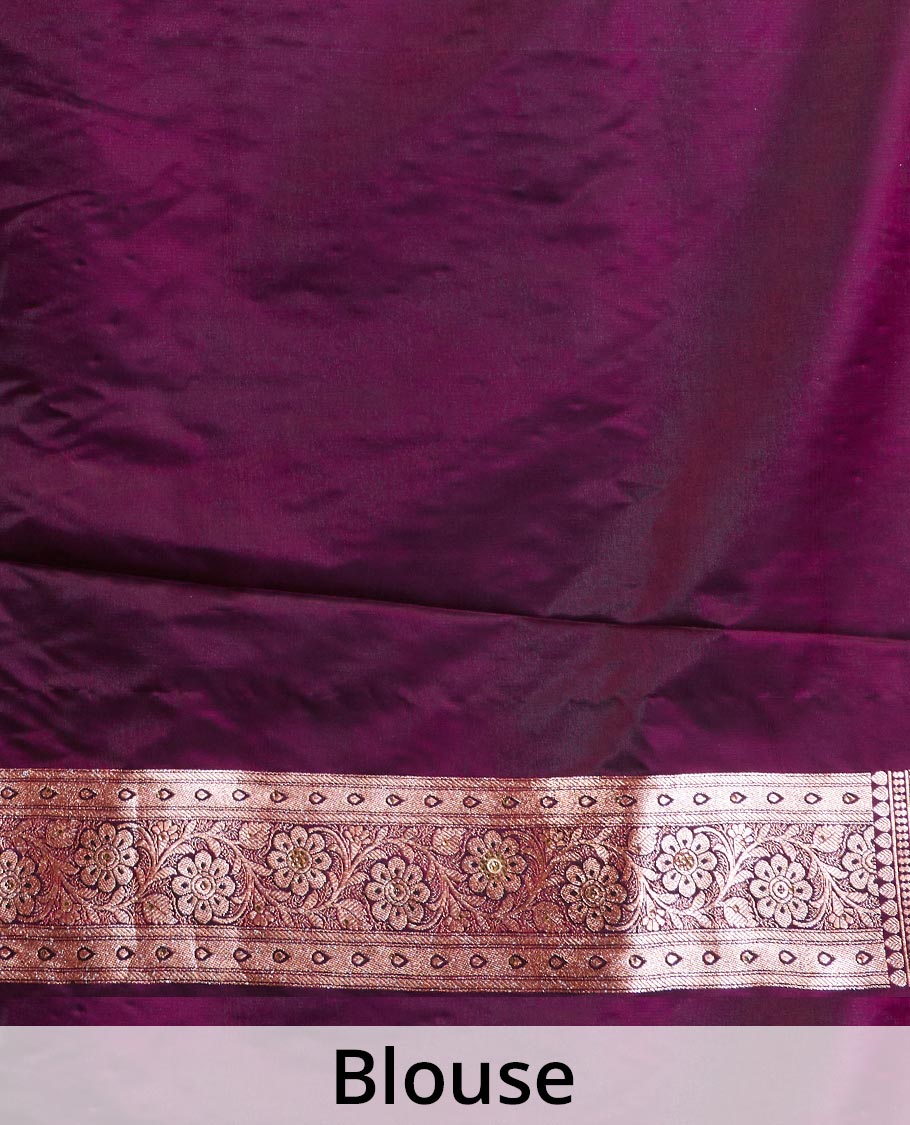 Dark green zari buttas with micro stonework banaras nylon silk saree, contrast floral creeper zari and stone work border, and zari woven jaal pallu