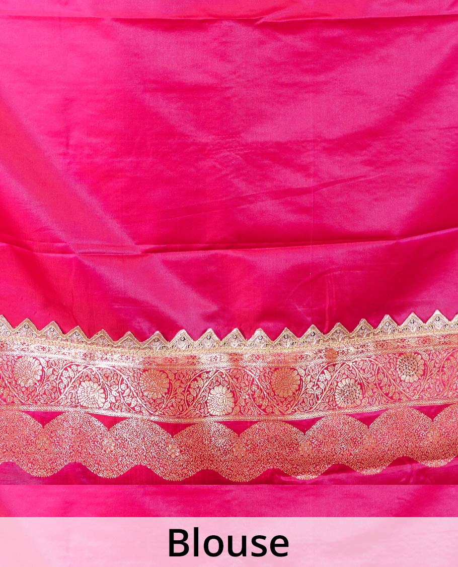 Royal blue jaal jacquard with micro stone work banaras nylon silk saree, contrast floral creeper zari and stone work border, and intricately zari woven pallu