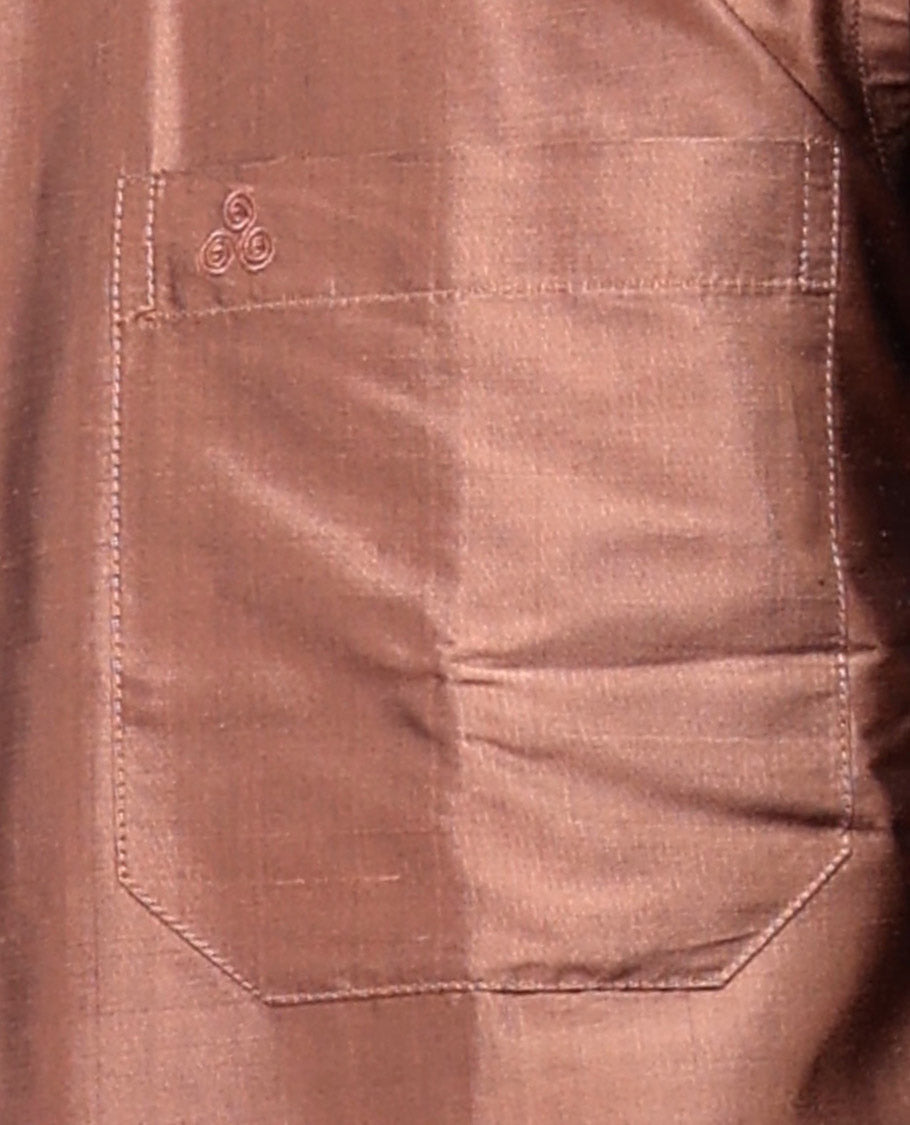 Brown color plain design half-sleeve pure-silk shirt