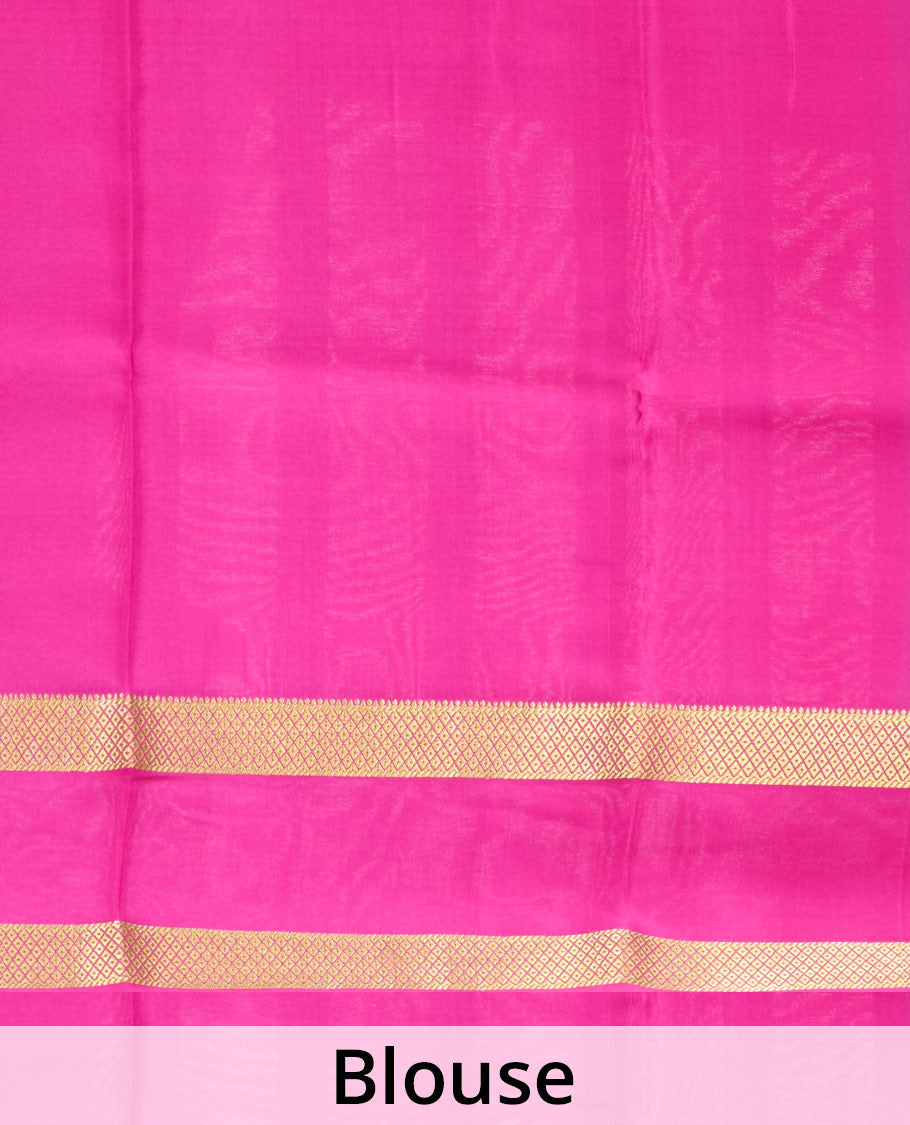 Blue zari checked Mysore silk saree, contrast rettai pettu peacock eye zari border, and pallu of zari stripes