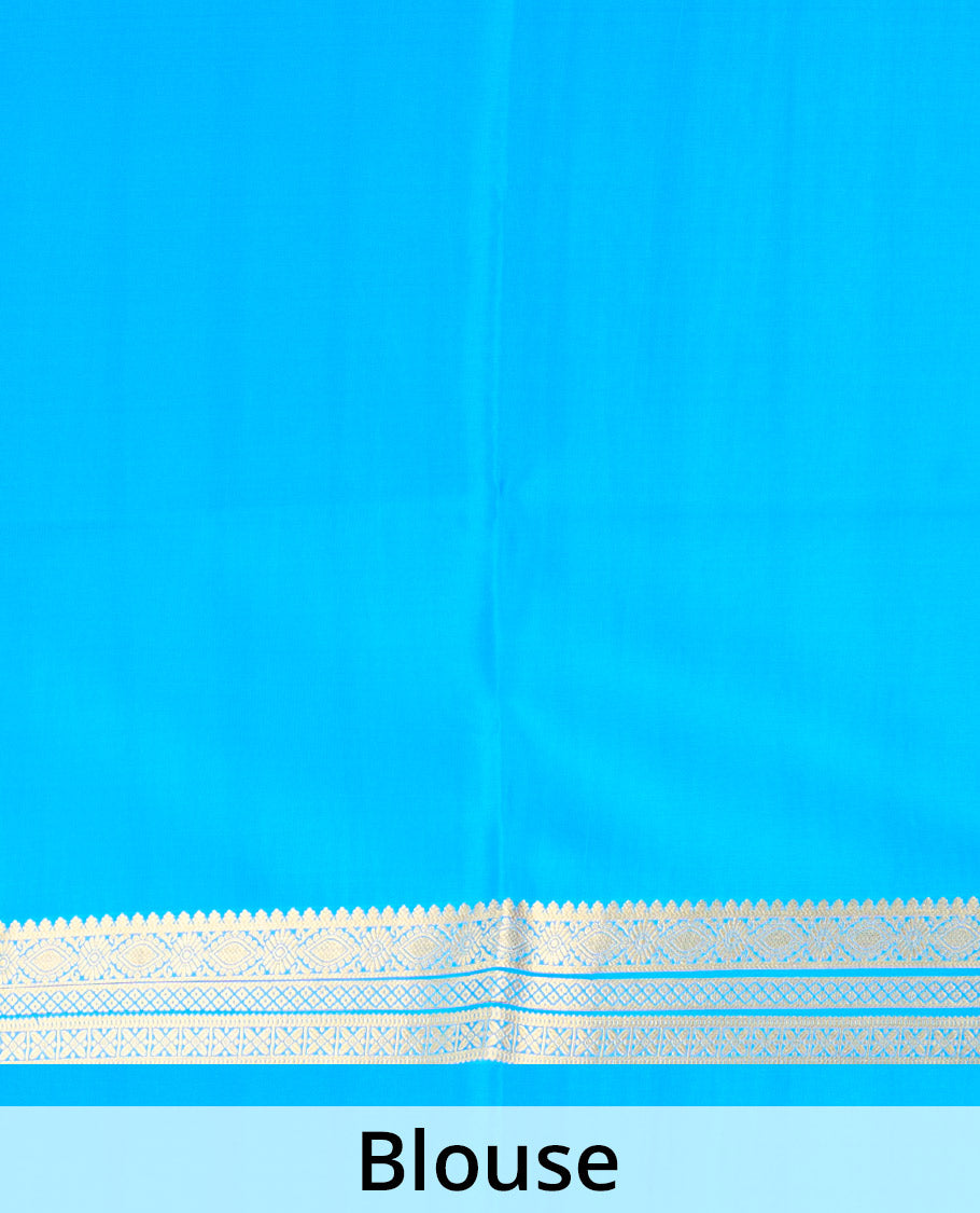 Blue zari checked Mysore silk saree, traditional zari border, and zari striped pallu