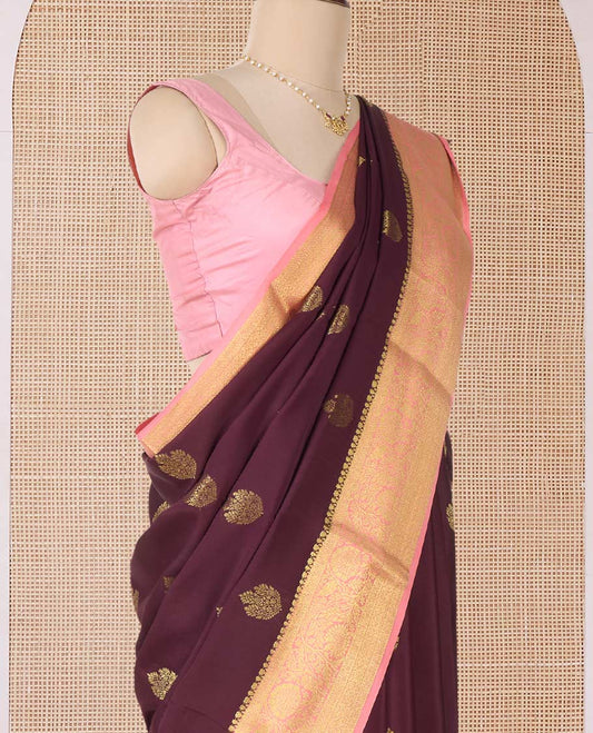 Brown zari buttas Mysore silk saree, contrast traditional zari border, and pallu of intricate designs