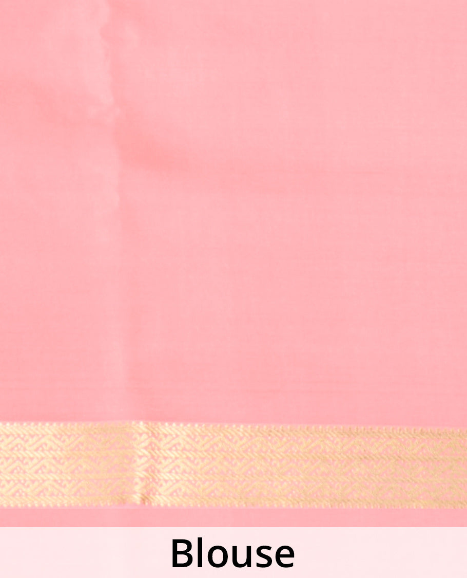 Purple zari checked Mysore silk saree, contrast traditional zari border, and pallu of traditional designs in zari