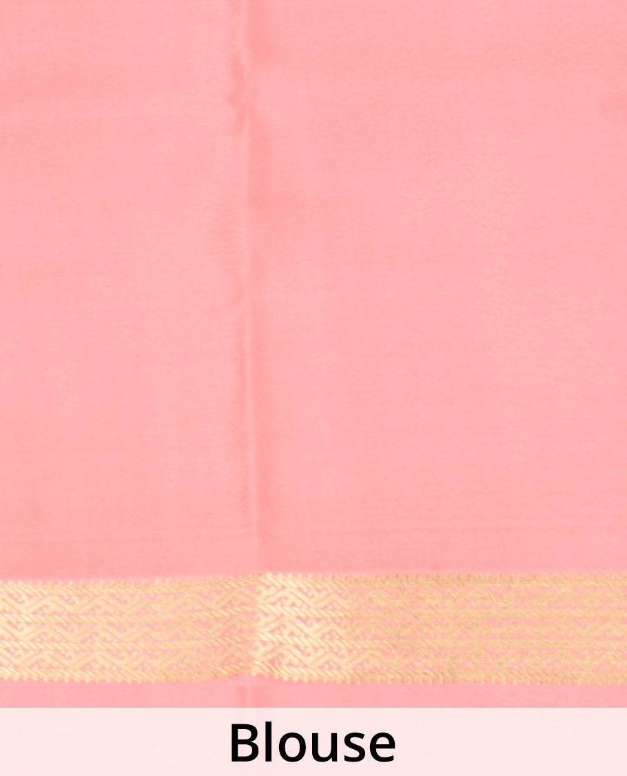 Blue zari checked Mysore silk saree, contrast traditional zari border, and pallu of traditional designs in zari