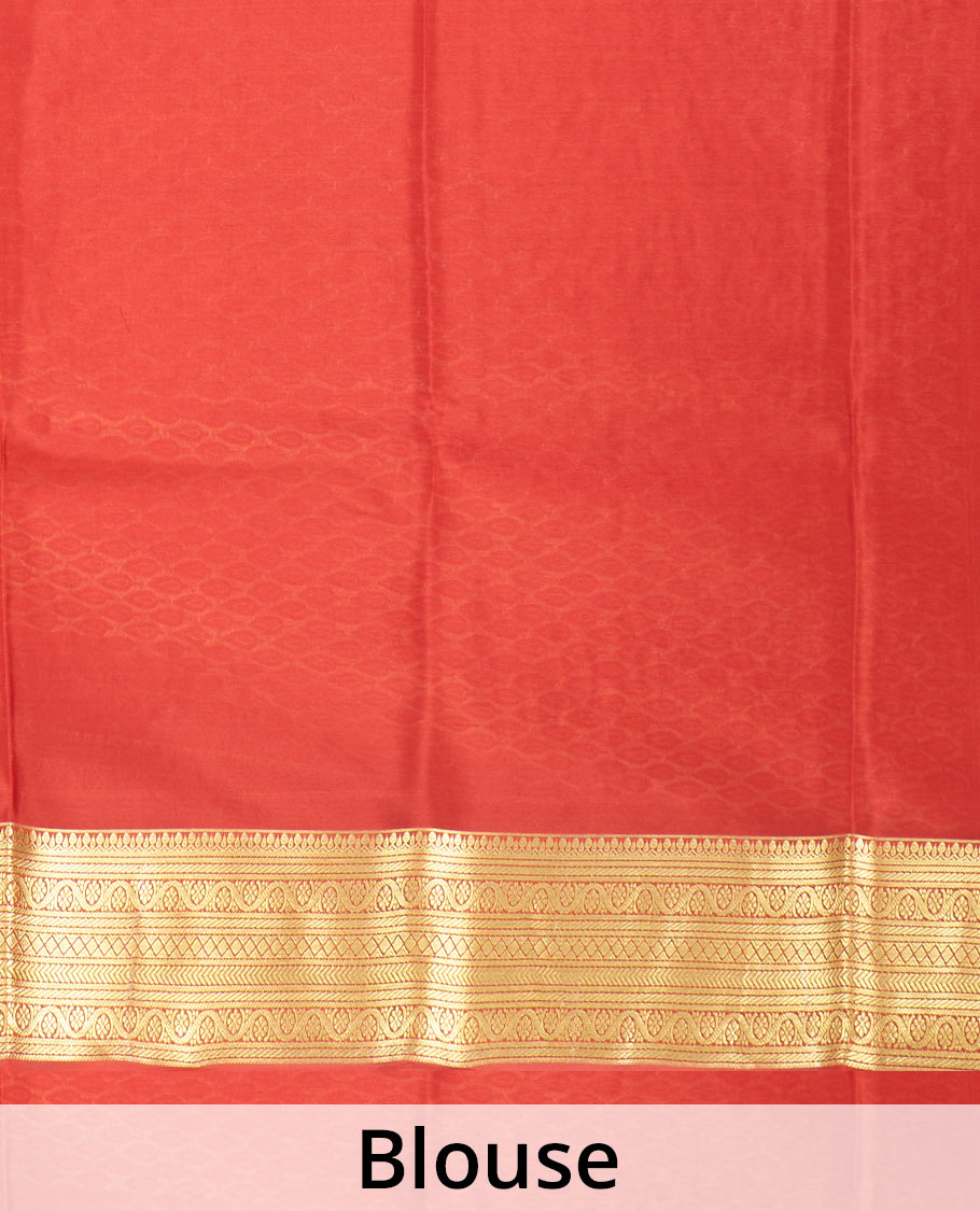 Orange zari buttas Mysore silk saree, traditional zari border, and pallu of jaal design