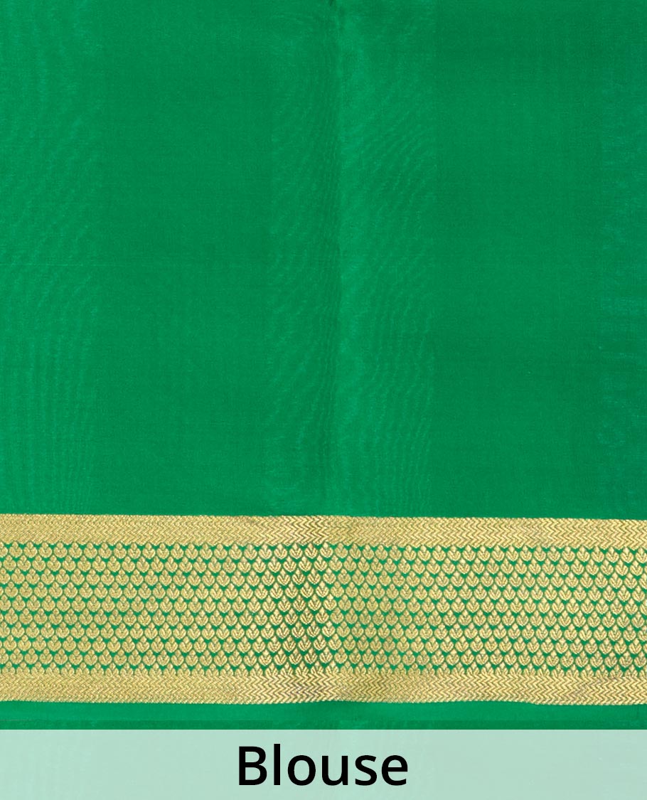 Purple zari checked Mysore silk saree, contrast peacock eye border, and pallu of zari stripes