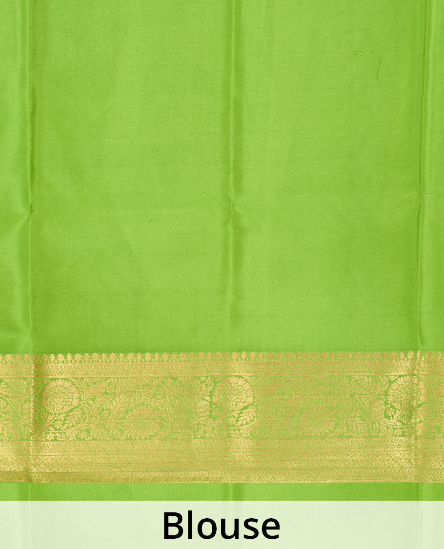 Purple zari buttas Mysore silk saree, contrast floral creeper zari border, and pallu of intricate designs