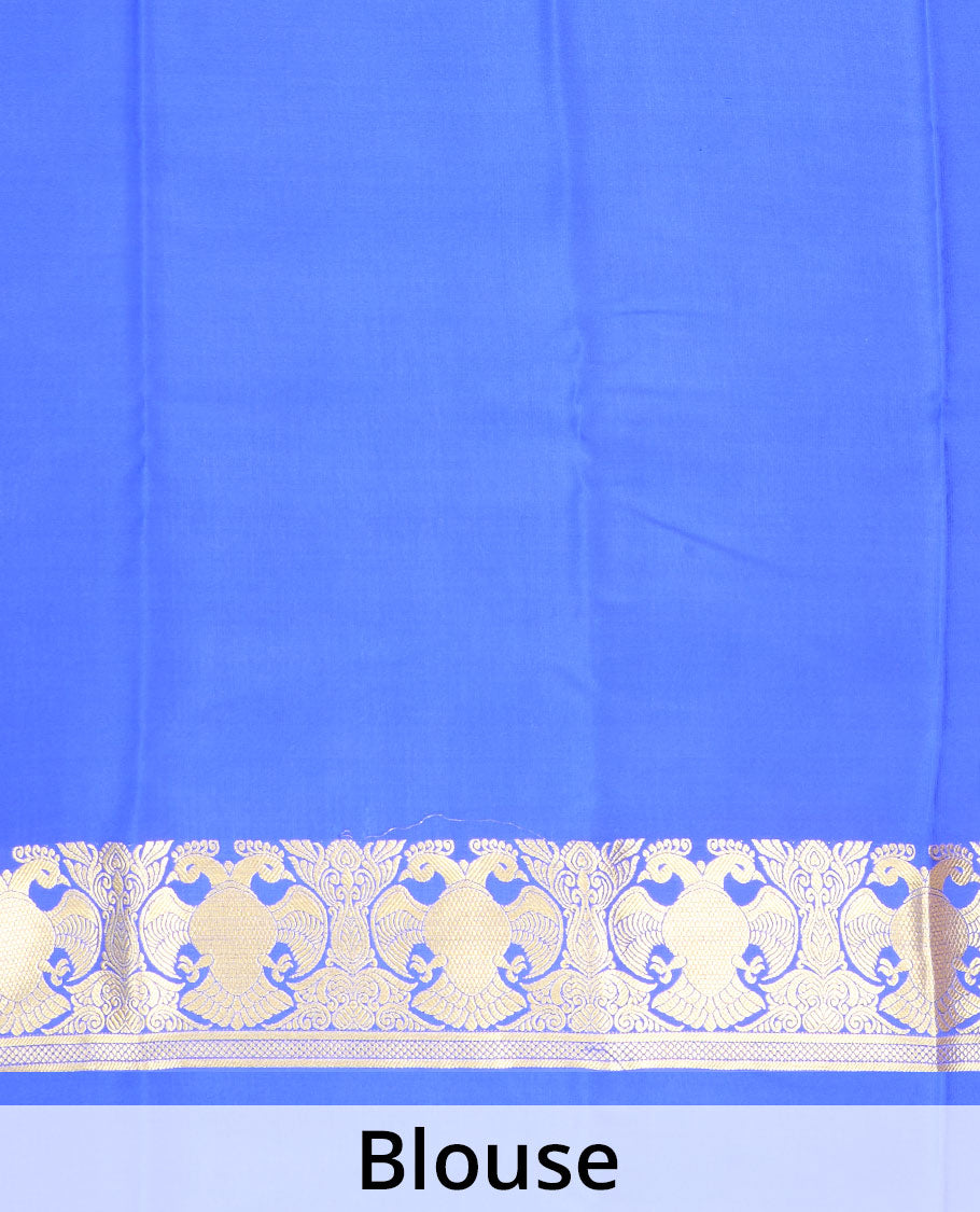 Yellow plain Mysore silk saree, two-headed eagle zari border, and pallu steeped with two-headed eagle motifs