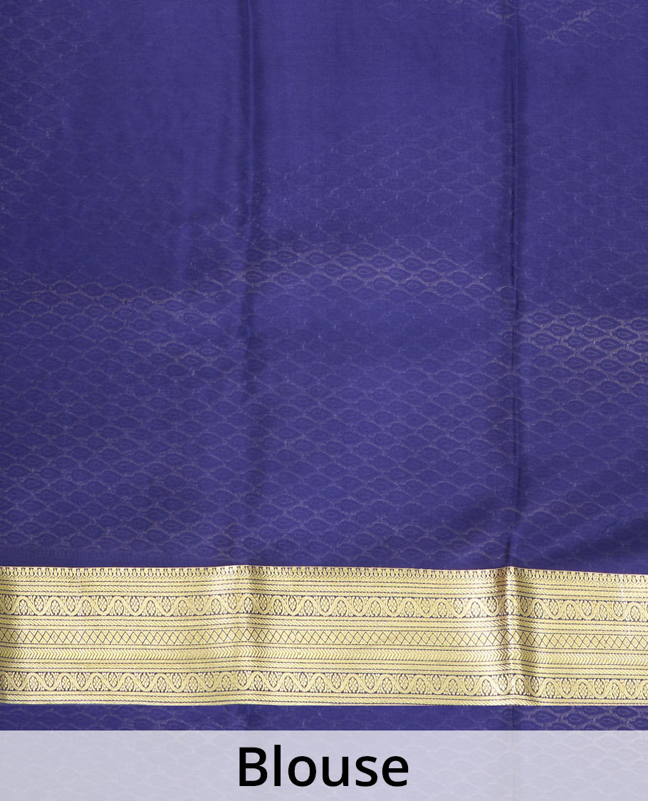 Blue zari buttas Mysore silk saree, traditional zari border, and pallu of jaal design