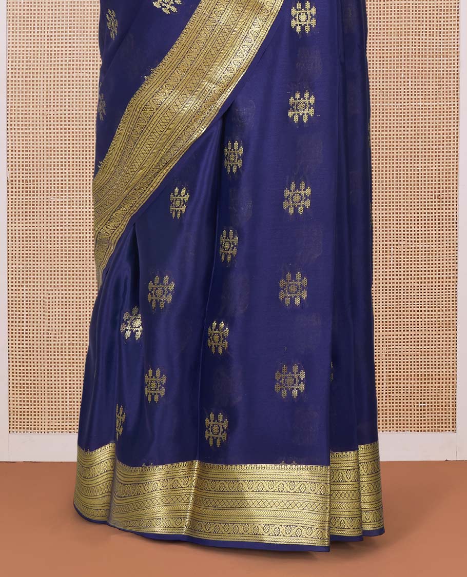 Blue zari buttas Mysore silk saree, traditional zari border, and pallu of jaal design