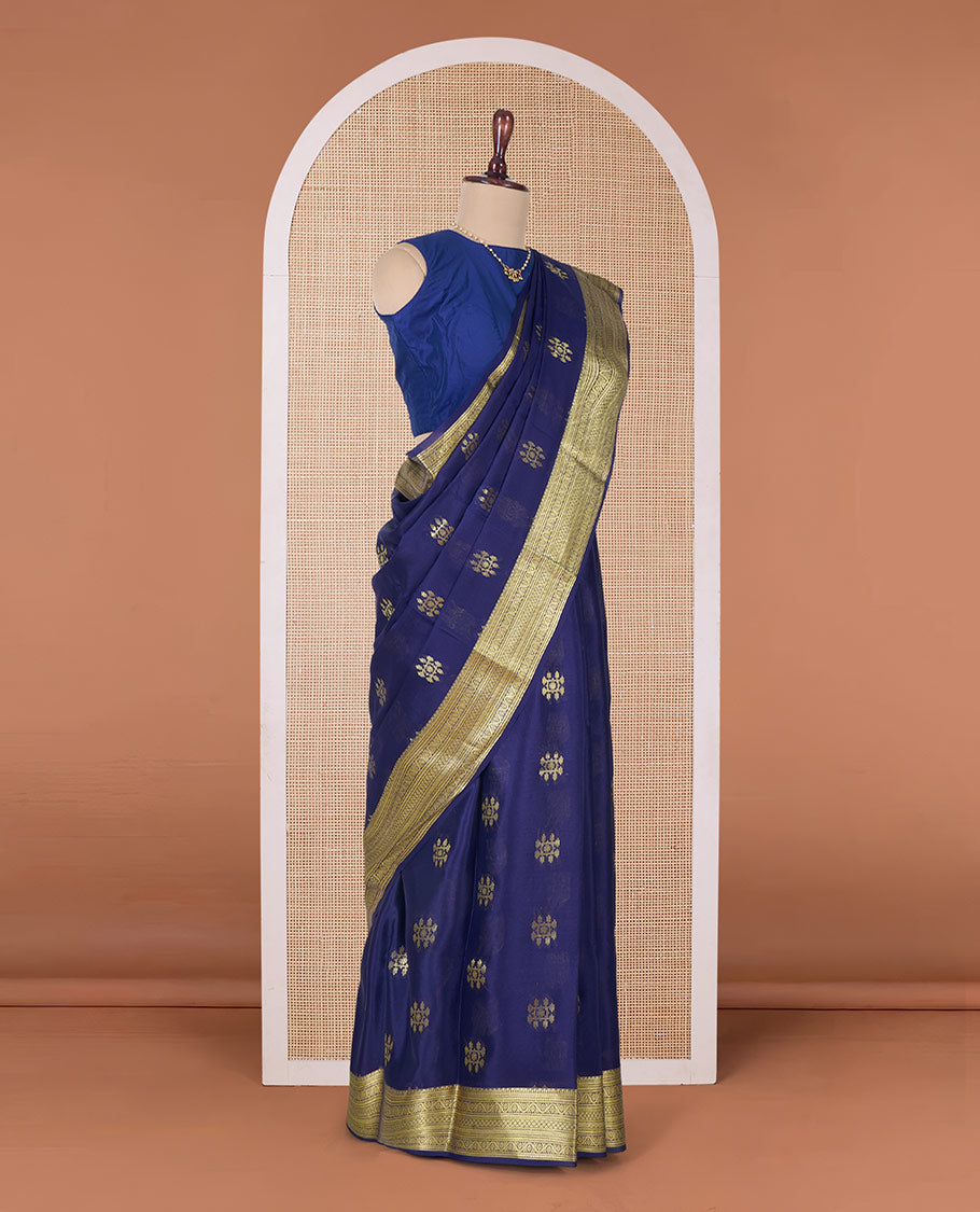 Blue zari buttas Mysore silk saree, traditional zari border, and pallu of jaal design