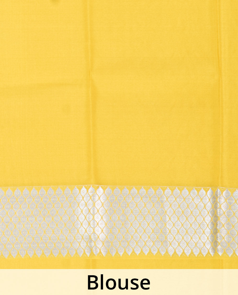 Yellow zari buttas Mysore silk saree, traditional zari jaal border, and zari elevated jaal pallu