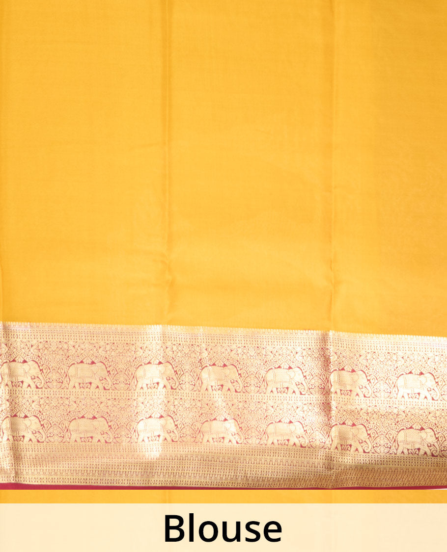 Maroon zari buttas Mysore silk saree with contrast traditional zari border, and a pallu of paisleys