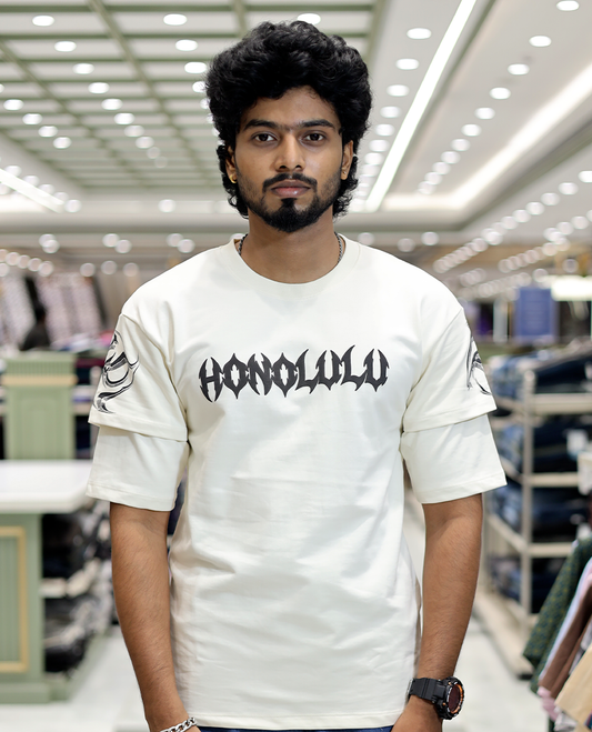 White Unique Print Cotton-Blended T-Shirt