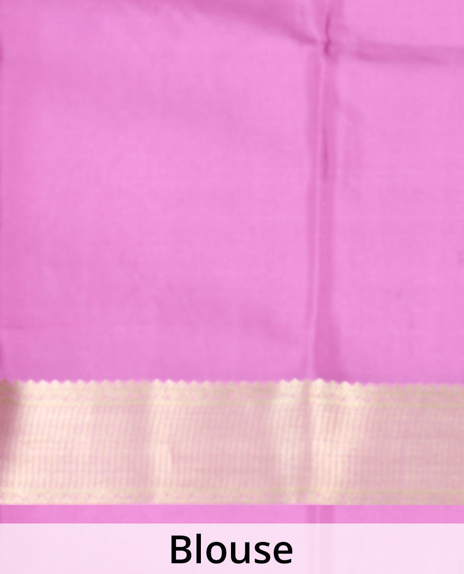 Green floral zari buttas Mysore silk saree, contrast traditional zari border, and scallop design pallu