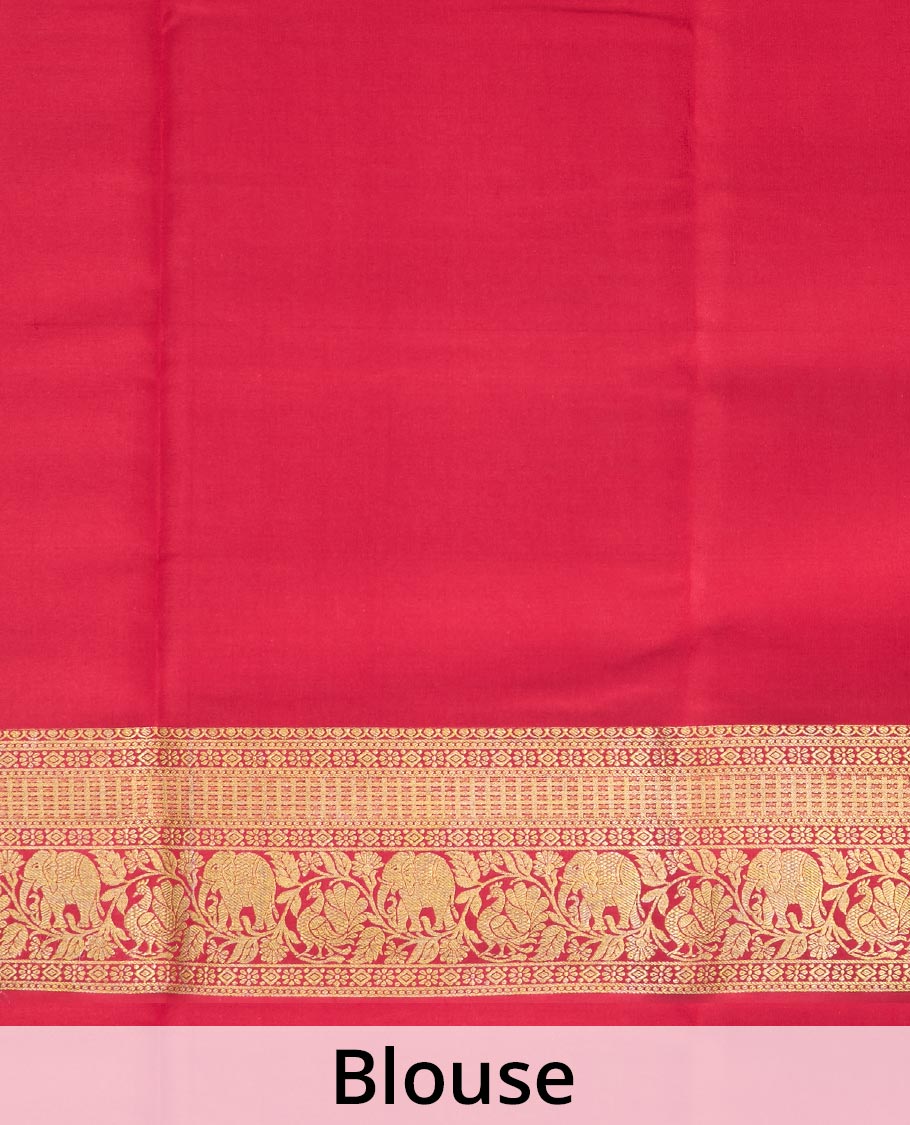 Maroon elephant buttas Mysore silk saree, contrast traditional zari border, and butta enclosed checked pallu