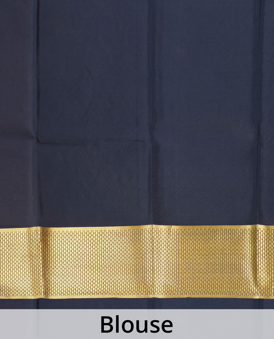 Onion pink zari buttas Mysore silk saree, contrast traditional zari border, and geometric patterned pallu