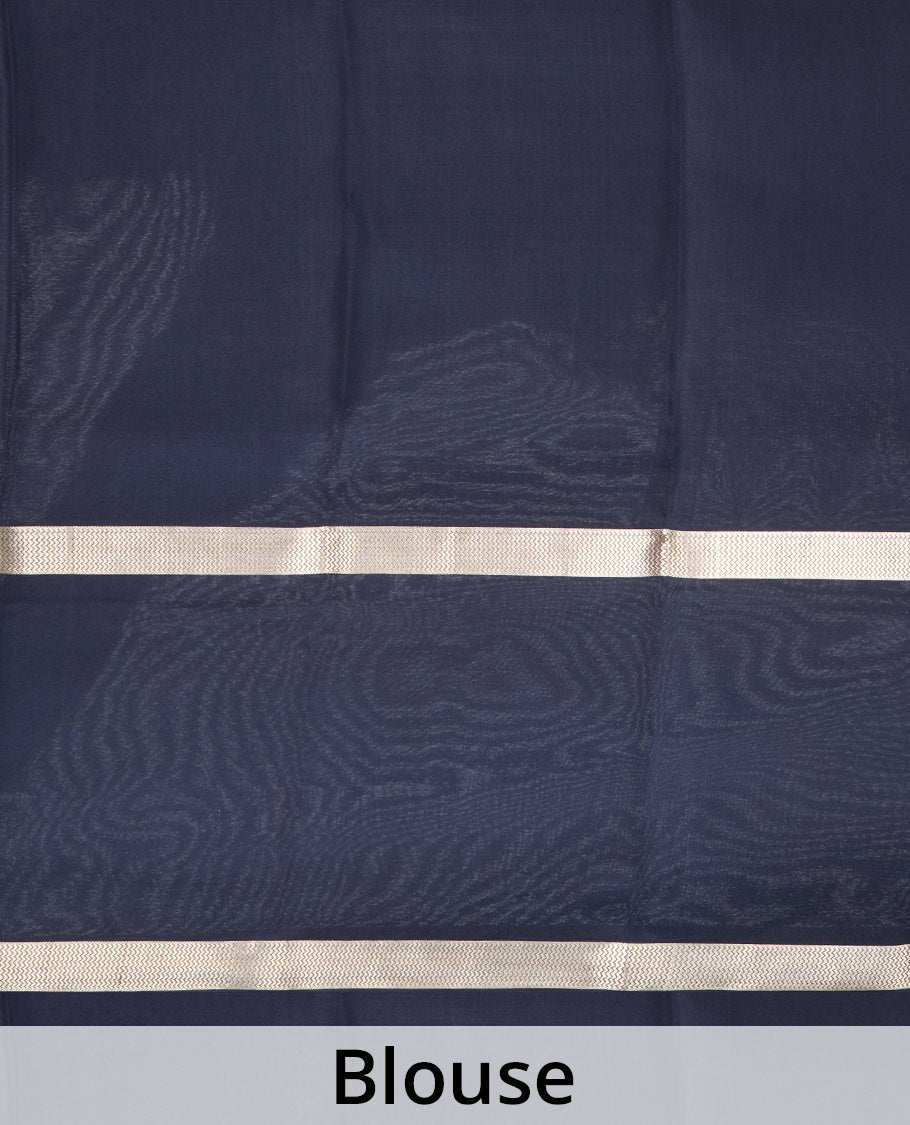 Black shimmer Mysore silk saree, contrast rettai pettu traditional designs, and pallu of Pichwai cow motifs