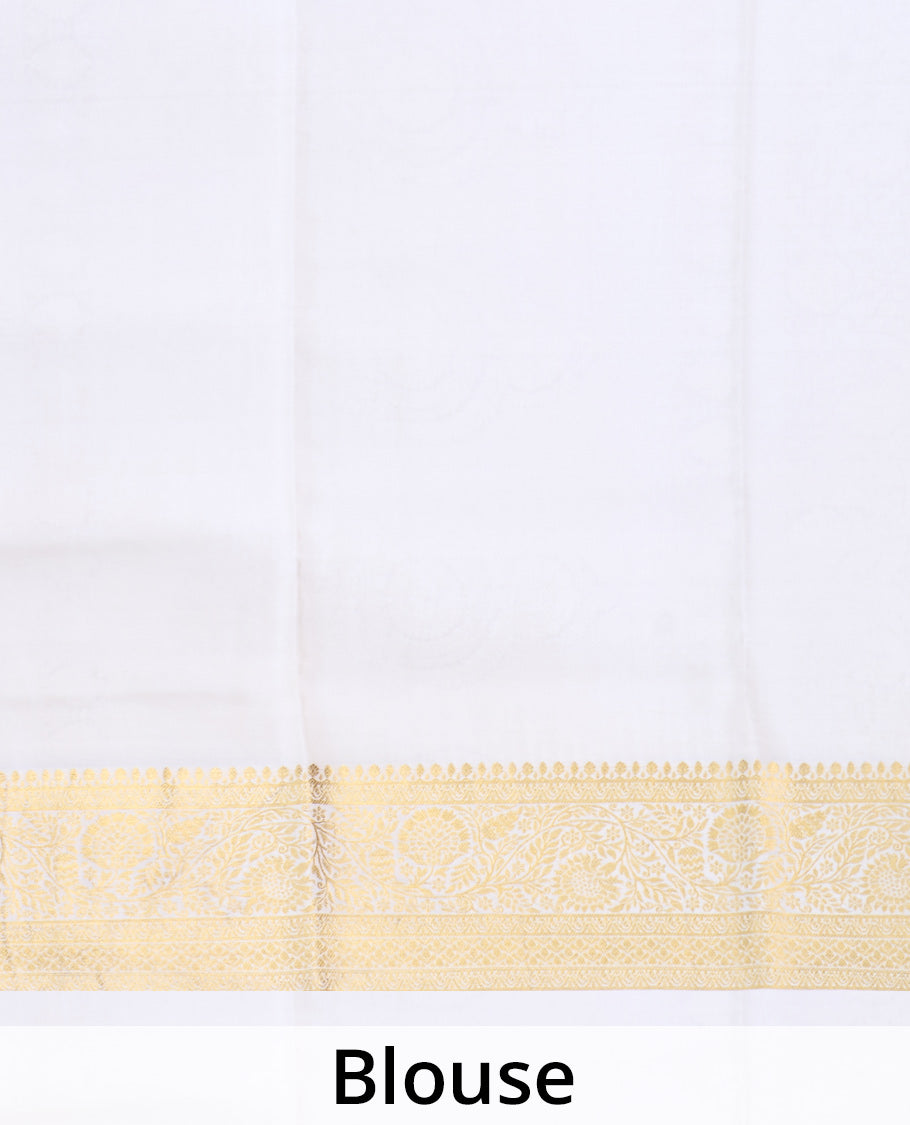 Pink zari buttas Mysore silk saree, contrast traditional zari floral creeper border, and intricate pallu