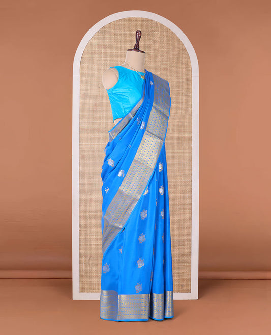 Blue zari buttas Mysore silk saree, traditional zari border, and pallu