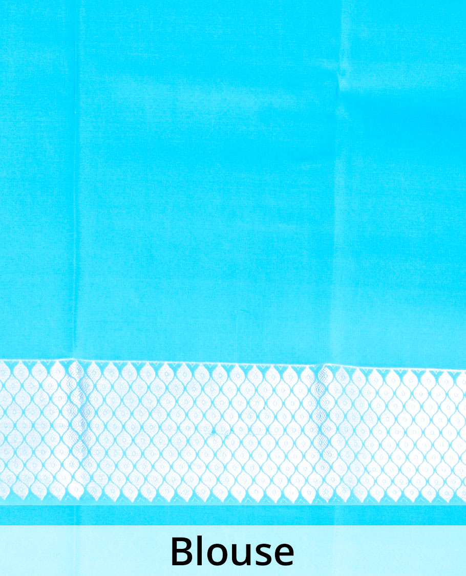 Blue zari buttas Mysore silk saree, peacock eye border, and pallu of jaal design