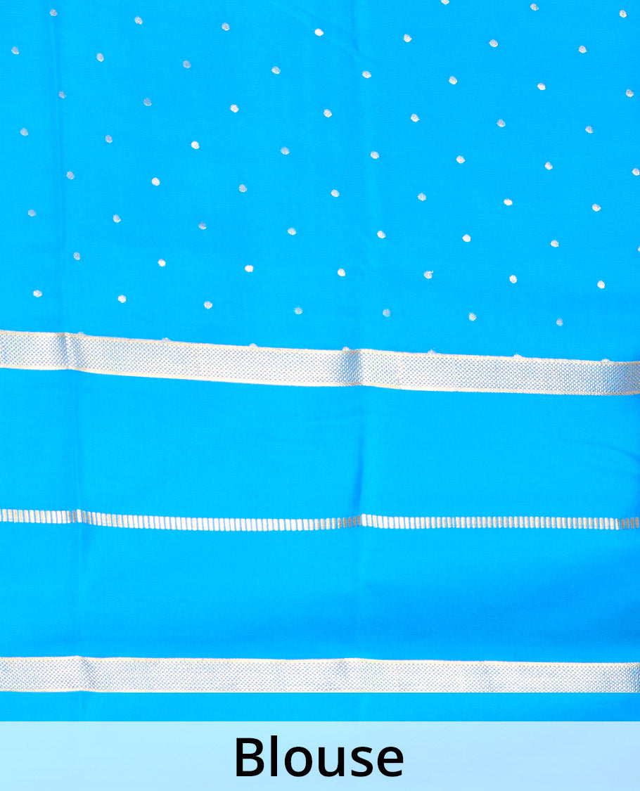 Violet plain Mysore silk saree, contrast rettai pettu traditional zari border, and striped pallu