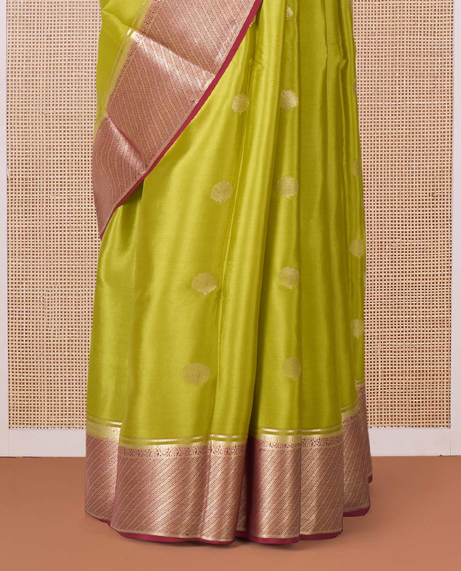 Green tree butta Mysore silk saree, contrast traditional zari border, and intricate pallu
