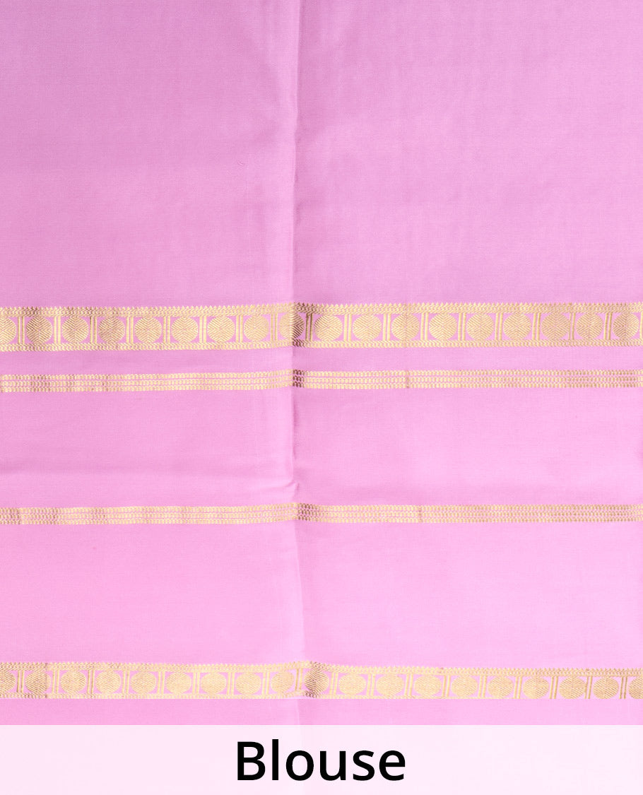 Black butta enclosed checked Mysore silk saree, contrast traditional zari border, and pallu of zari thick stripes