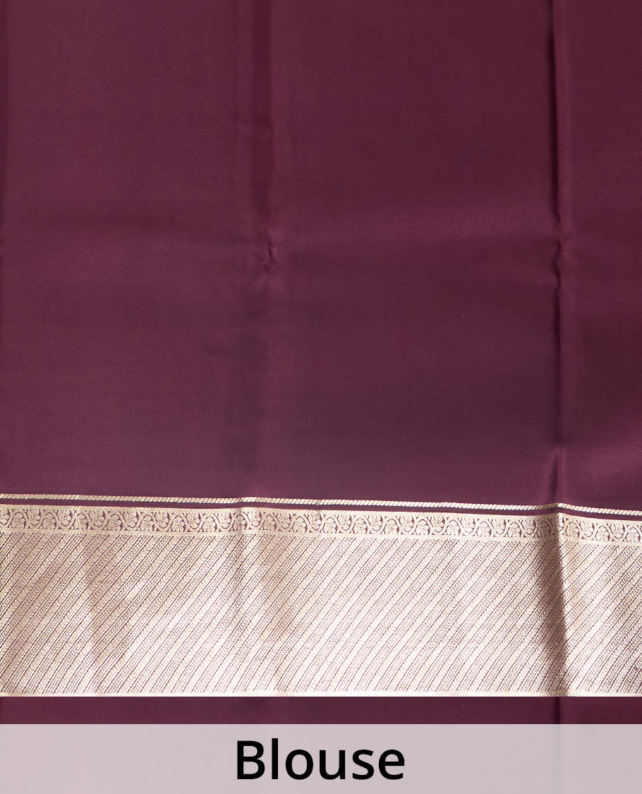 Orange tree buttas Mysore silk saree, contrast traditional zari border, and intricate pallu