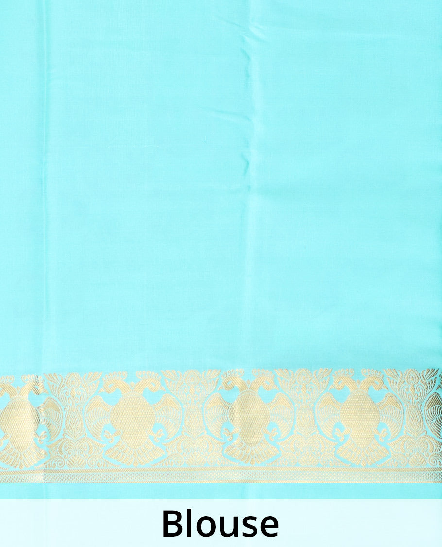 Green plain Mysore silk saree, two-headed eagle motifs zari border, and pallu