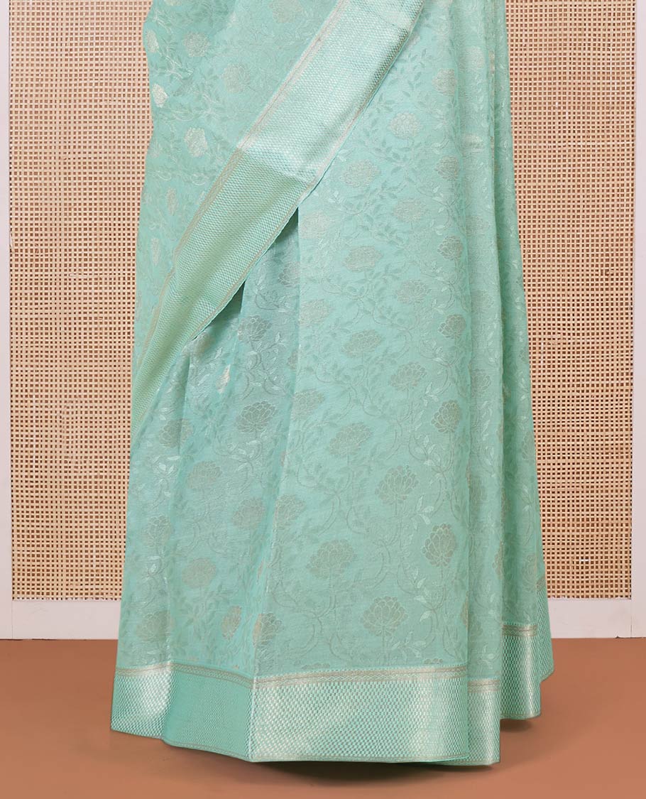 Green floral jaal jacquard Mysore silk saree, traditional zari border, and jaal pallu