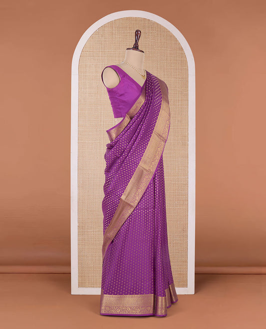 Purple zari buttas Mysore silk saree, traditional zari border, and intricate pallu