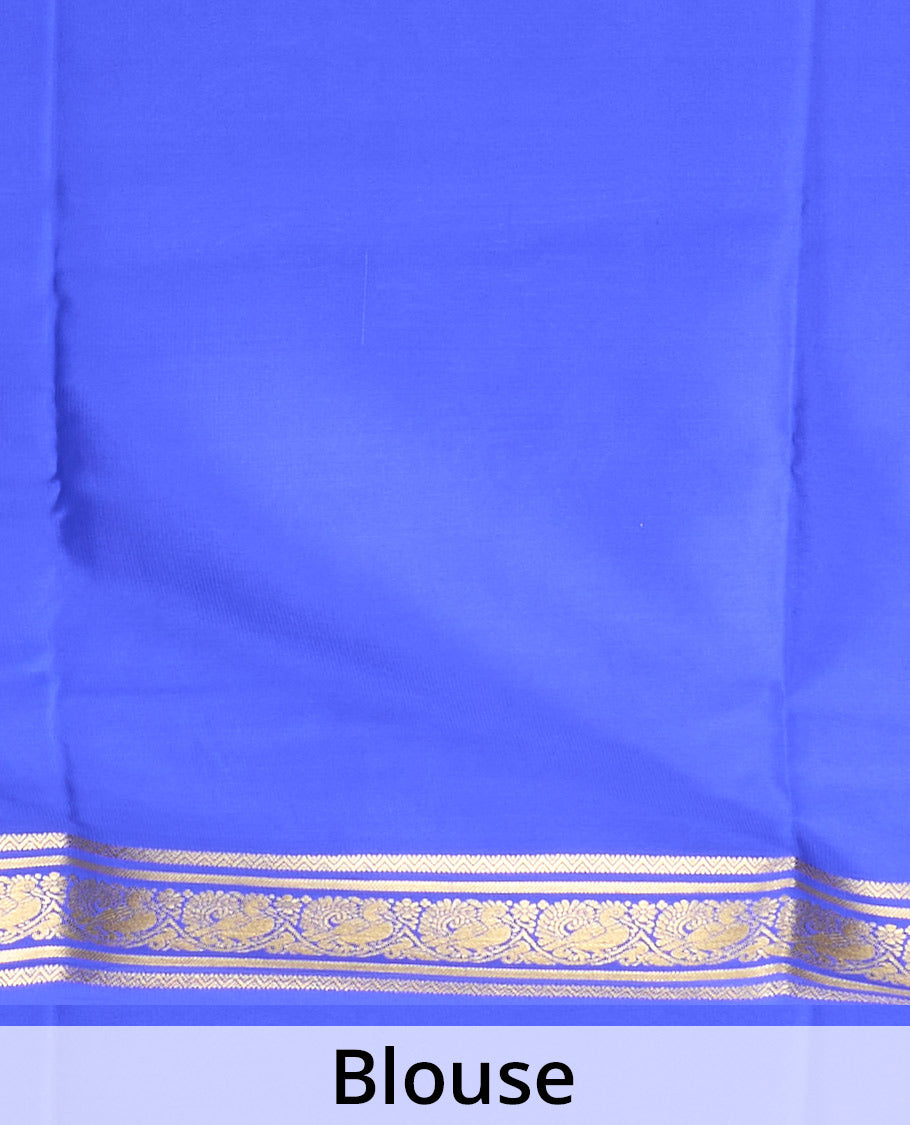 Green plain design Mysore silk saree, contrast rettai pettu traditional zari border, and zari striped pallu