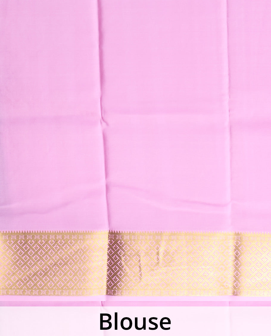 Black zari buttas Mysore silk saree, contrast jaal patterned border, and traditional zari design pallu