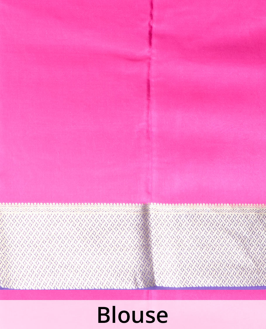 Blue floral vine embossed and zari buttas Mysore silk saree, contrast traditional zari design border, and pallu