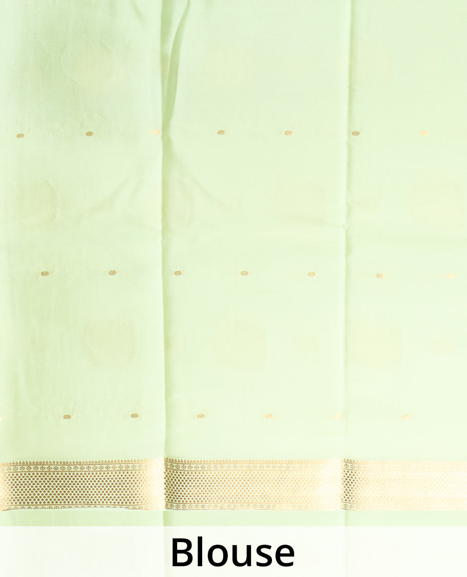 Blue zari buttas Mysore silk saree, contrast traditional zari design border, and zari design pallu