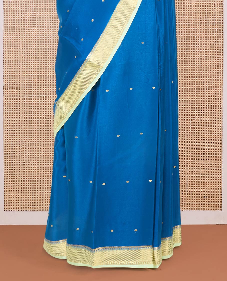 Blue zari buttas Mysore silk saree, contrast traditional zari design border, and zari design pallu