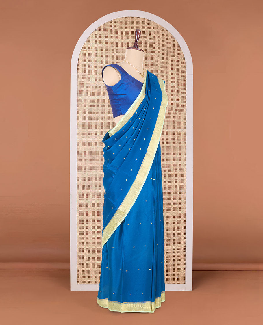 Blue zari buttas Mysore silk saree, contrast traditional zari design border, and zari design pallu