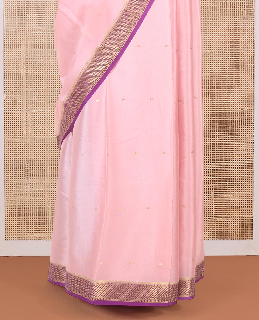 Pink zari buttas Mysore silk saree, contrast traditional zari border and intricate pallu